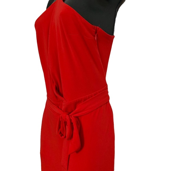 EXPRESS RED BELTED CRISS CROSS KEYHOLE TOP OPEN WIDE LEG JUMPSUIT - Picture 9 of 11